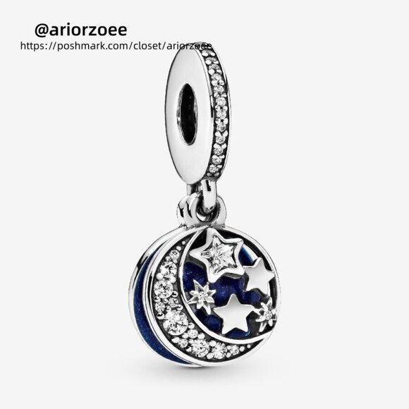 Pandora Vintage Night Sky Dangle Charm with Blue Enamel & Clear CZ - Picture 1 of 2